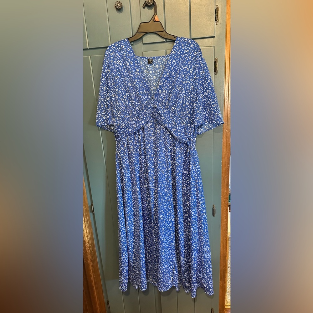 SHEIN Blue Dress with White Floral Design
